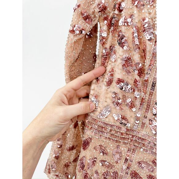 Mac Duggal 5002 Rose Gold Floral Pink Front Slit Beaded Sequin Gown 8 NWT - Picture 4 of 6